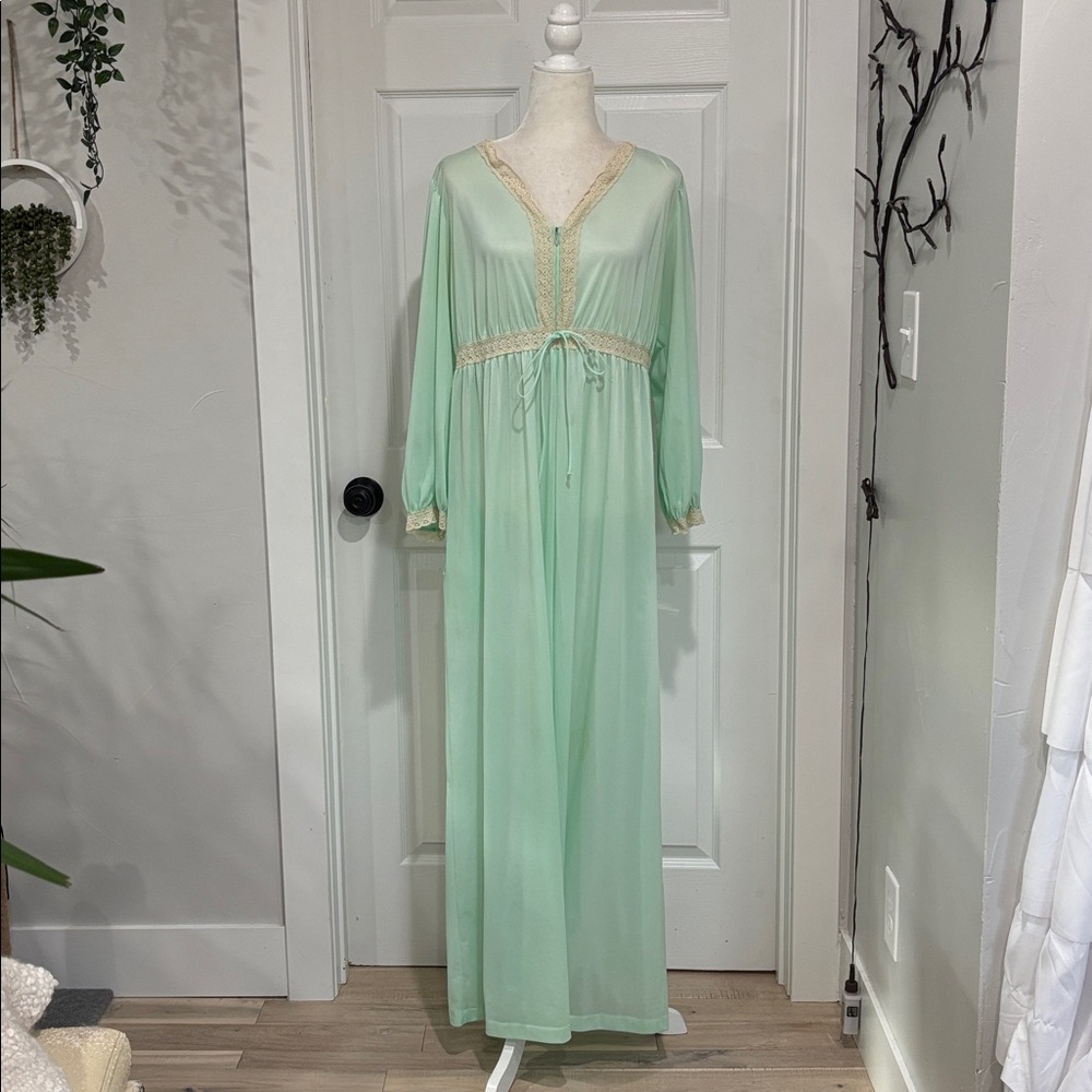 Vintage Lorraine Nylon Mint Green Maxi Gown